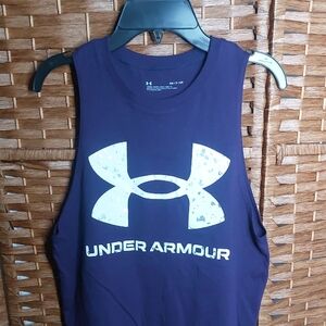 Under Armour Sleeveless Logo Tank - Dark Purple with White Logo, Small
